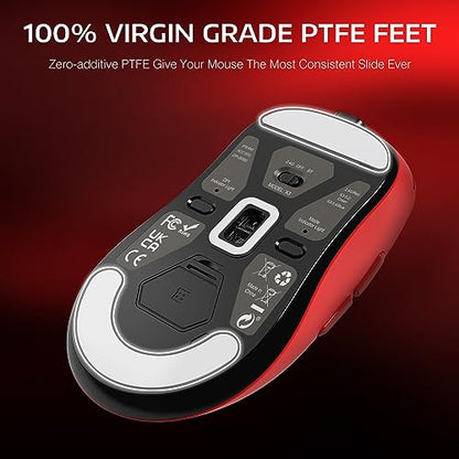 MANBASNAKE Attack Shark X3 49g Ultra-Lightweight Wireless Gaming Mouse, Red | Bluetooth 5.2/2.4G Wireless/Wired, PAW3395 Gaming Sensor, 26K DPI, 200h Battery Life, Programmable Buttons for PC/Mac/Win - color: Red