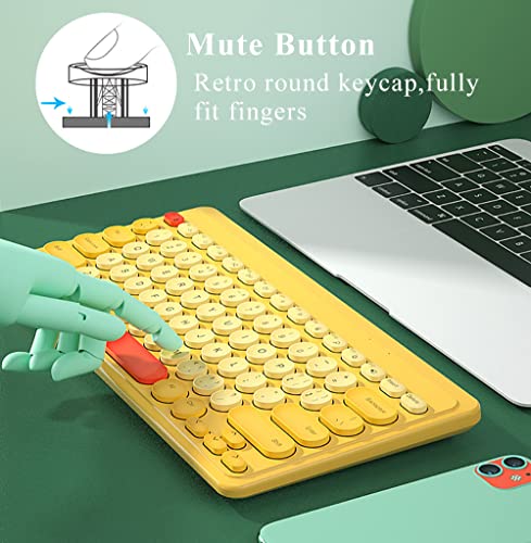 Compact Keyboard MouseCombo,JieruiDeng 79-Key Retro Mini Cute Computer Keyboard 2.4G USB Wireless and Silent Mice Set for Laptop Desktop PC iPad (Yellow) - color: Yellow
