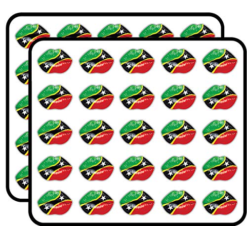 Saint Kitts and Nevis Flag Lips Art Decorative Scrapbooking Sticker Waterproof Vinyl Stickers for Water Bottle, Laptop & Phone Case – 50 Pack