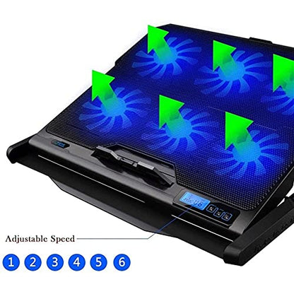 Laptop Cooling Pad for 12"-17" Notebook with Adjustable Fan Speed Adjustable Mount Stand, Dual USB Ports 6 Silent Fans Cooler Pad Very Silent