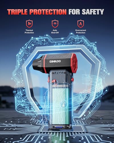 GOOLOO F5S Compressed Air Duster, 180000RPM Super Power, 3-Speed Adjustable | 4 Nozzles, Deep Cleaning for PC, Keyboard, Car&Home, Rechargeable Electric Handheld Blower Replaces Canned Air - size: Single Battery-F5S
