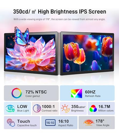 10.1 Portable Touchscreen Monitor,HDMI USB-C for Travel Mac (dark black) | 1920×1200,IPS 16:10,100% sRGB,1500:1,10-Point Touch,Speaker,VESA,Magnetic Case,400 nits - color: dark black