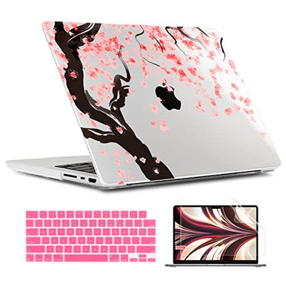 TWOLSKOO for MacBook Pro 16 Inch Case 2023 2022 2021 Release M2 A2780 M1 A2485 M1 Pro/Max, Hard Shell Case & Keyboard Cover & Screen Protector for Mac Pro 16" with Touch ID, Cherry Blossoms - color: Cherry Blossoms