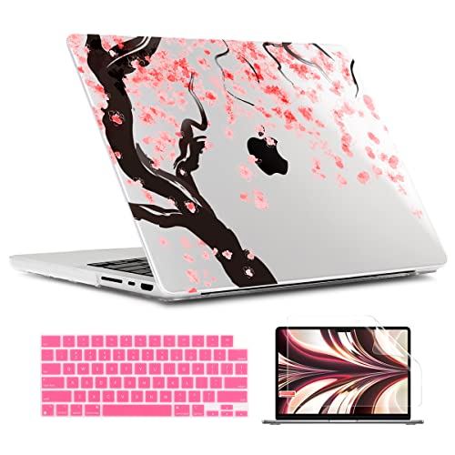 TWOLSKOO for MacBook Pro 16 Inch Case 2023 2022 2021 Release M2 A2780 M1 A2485 M1 Pro/Max, Hard Shell Case & Keyboard Cover & Screen Protector for Mac Pro 16" with Touch ID, Cherry Blossoms - color: Cherry Blossoms
