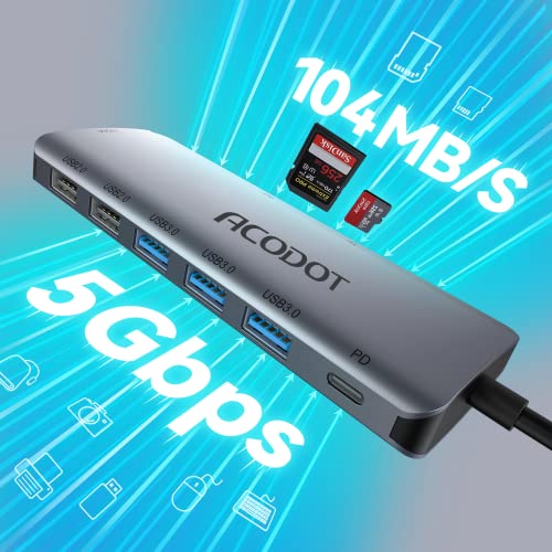 USB C Hub Docking Station, 9-in-1 Multi-Port USB Adapter, 4K@60Hz HDMI, 100W Max PD, 3 USB3.0(5Gbps) + 2 USB2.0 Data Ports, SD/TF Card Reader for MacBook, iPad Pro, Dell, HP, Lenovo, Windows Laptop - color: Grey