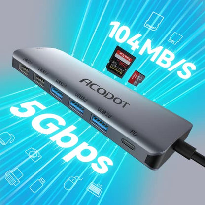USB C Hub Docking Station, 9-in-1 Multi-Port USB Adapter, 4K@60Hz HDMI, 100W Max PD, 3 USB3.0(5Gbps) + 2 USB2.0 Data Ports, SD/TF Card Reader for MacBook, iPad Pro, Dell, HP, Lenovo, Windows Laptop - color: Grey