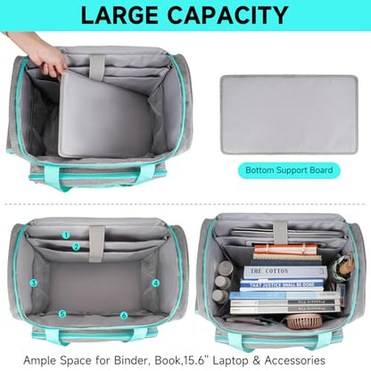 Rolling Teacher Bag with Wheels,Large Briefcase with Detachable Trolley&17in Laptop Sleeve for Women Work Travel
