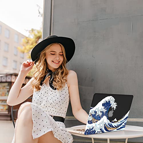 Case for MacBook Air 13-inch Laptop M5 M4 M3 M2 A3449 A3240 A3113 A2681 2026-2022 Release with Touch ID, 3D Effect Matte Black See Through Hard Cover&Keyboard Cover, Great Wave - color: Blue Black