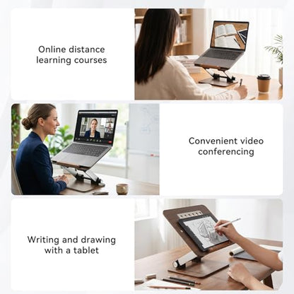 aceyoon Walnut Wood Laptop Stand 180° Adjustable Retro Style Foldable Notebook Riser Heat Dissipation Vintage Desktop Book Stands Natural Grain Laptop Bracket Compatible with 10-15.6” Laptops
