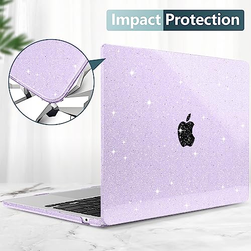 Clear Glitter Case for MacBook Air 15 Inch M5 M4 M3 M2 (2026-2023) A3448 A3241 A3114 A2941, Protective Hard Shell Cover Compatible with Touch ID & Liquid Retina Display - Star Purple - color: Star Purple