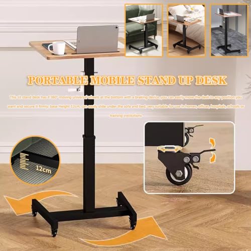 Adjustable Height Stand Up Desk, Training Institution Lifts Desk, Side Table with Long Card Slot + Cup Holder, School Mobile Lecture Table, 360° Brake Roller