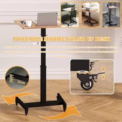 Adjustable Height Stand Up Desk, Training Institution Lifts Desk, Side Table with Long Card Slot + Cup Holder, School Mobile Lecture Table, 360° Brake Roller