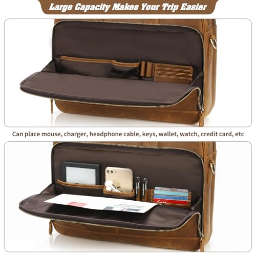 Jack&Chris Genuine Leather Briefcases for Men,15.6" Laptop Compartment Mens Laptop Messenger Bag - color: Mb005-light Brown-double