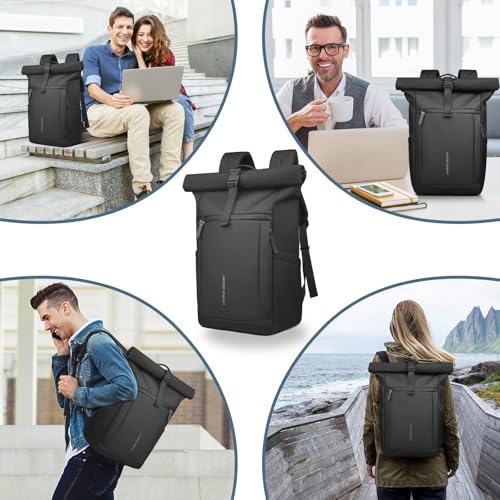 Rolltop Laptop Backpack, Expandable 20-27L Travel Backpack for Men Women | Water-Resistant Casual Daypack with Quick-access Rear Zipper for 15.6 inch Computer, Laptop Bag for Commute/College/Hiking
