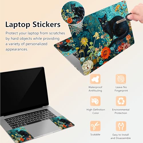 Laptop Skin Sticker Decal 15.6 Inch,12 13 13.3 14 15 15.6 in Laptop Netbook Skins for Notebook,Art Decal Removable Waterproof Scratch Resistant,Universal Vinyl Cover,Blue Flower Cat - color: Blue Flower Cat
