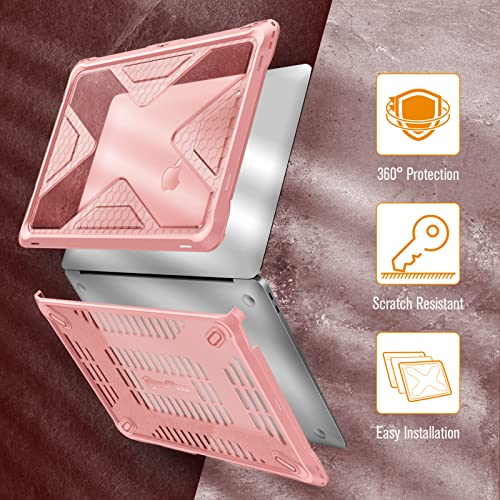 Fintie Case for MacBook Air 13 Inch A2337 (M1) / A2179 / A1932 (2018-2021 2022 Release) - Heavy Duty Hard Shell Cover with TPU Bumper for MacBook Air 13 Retina Display with Touch ID, Rose Gold - color: Rose Gold
