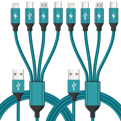 4 in 1 Dual Type C Multi Charging Cable, Charging Cord for Multiple Devices | 2Pack 5FT USB Charging Cable with 2 USB C/IP/Micro USB Charger, Phone Charger for iPhone 17-8/ Android/Pad and More,Lake Blue - color: Lake Blue