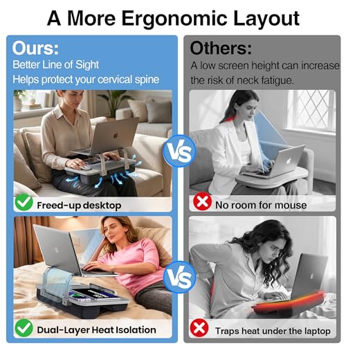 V-Hold Laptop Lap Desk with Foldable Stand, Lightweight Laptop Stand for Bed, Fits up to 15.6" Laptops & MacBook, Lightweight Lap Tray Table with Pillow Cushion for Bed & Couch