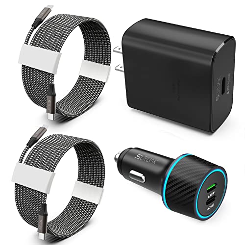 S24 S25 Ultra Charger Type C, SCRUAK 45W PPS Super Fast USB-C Wall/Car Charger for Samsung Galaxy S25 Ultra/S25+/S25/S24 Ultra/S24+/S23/S22/S20/Note 20/Note 10+(with 2X 3.3FT 5A Type C Cable) - size: 3.3FT+3.3FT