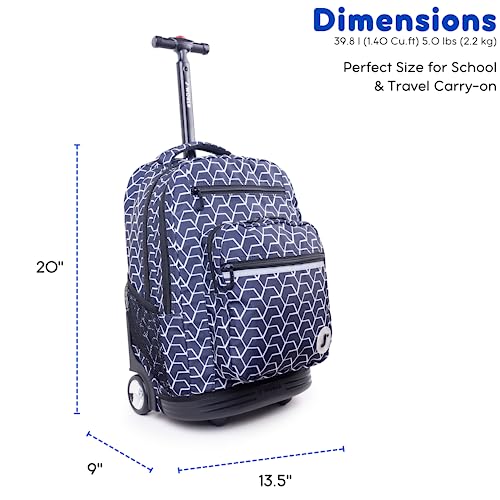 J World Sundance Laptop Rolling Backpack for Girls Boys. Roller Bookbag with Wheels, 20 Inch, Line - color: Black,white