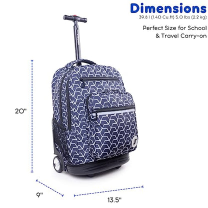 J World Sundance Laptop Rolling Backpack for Girls Boys. Roller Bookbag with Wheels, 20 Inch, Line - color: Black,white