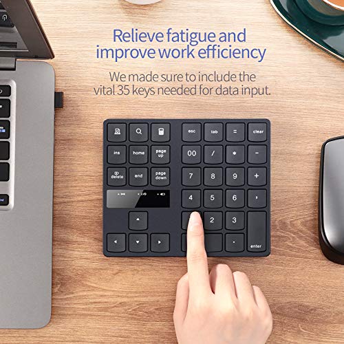 Numeric Keypad, 35-Keys Portable USB Wireless Numeric Keypad Rechargeable Ultra-Silent External Numeric Pad for MacBook and Windows Laptop