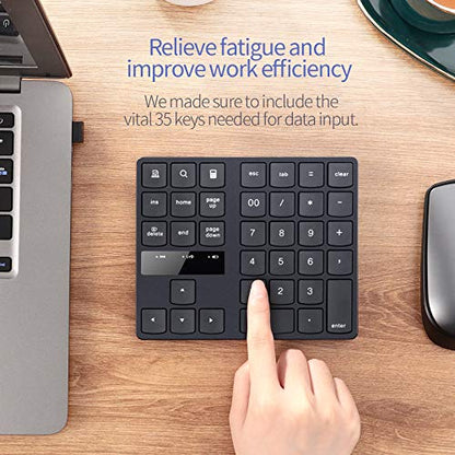 Numeric Keypad, 35-Keys Portable USB Wireless Numeric Keypad Rechargeable Ultra-Silent External Numeric Pad for MacBook and Windows Laptop