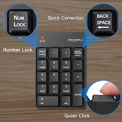 MOFII Number Pad - Black Wireless 2.4G Numeric Keypad Silent 19 Keys USB Keypads, Portable Financial Accounting Numpad 10 Key for Laptop/Notebook/Surface Pro/PC - color: Black-B