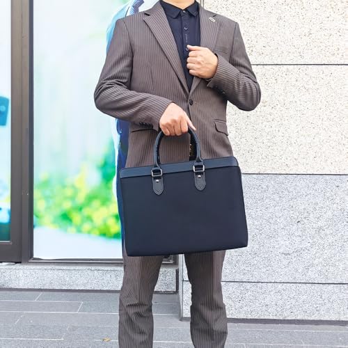 Men’s Business Briefcase, Waterproof Oxford Laptop Bag 14 Inch, Large Capacity Expandable Handheld Portfolio for Work, Black