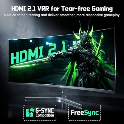 34 Inch Curved Gaming Monitor 200Hz UWQHD 3440×1440P Curved Monitor | HDMI 2.1×2 DP1.4×1 AI Crosshair 21:9 PIP/PBP, MPRT 1ms Fast VA Display (G34F1Q, One HDMI 2.1 Cable Included) - size: 34 Inch