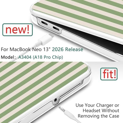 for MacBook Neo 13 Inch Case 2026 (Model A3404, A18 Pro chip), Stylish Pattern Protective Hard Shell with Screen Protector, Keyboard Cover & USB-C Adapter - Green Stripes - color: Green Stripes