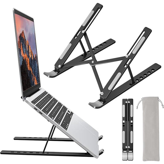 Laptop Stand for Desk, Ergonomic Design Adjustable Portable Aluminum Foldable Laptop Riser with Storage Bag, Ventilated Cooling Notebook Holder Stand for 10-15.6” Laptops,Tablets, Black - color: Black