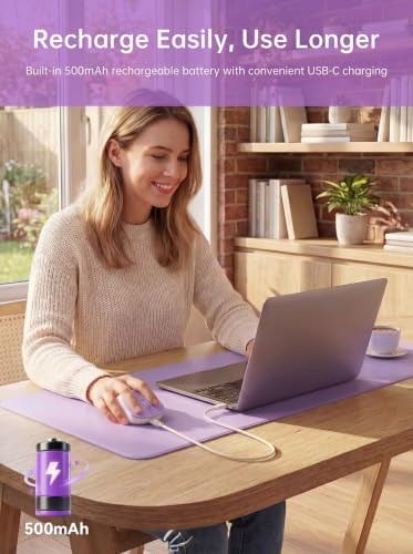 hunart H6 49g Wireless Mouse, Bluetooth & 2.4GHz, USB-C Charging, Purple | Silent Clicks, Two Ways to Connect, Right-Hand Ergonomic Comfort, Portable for Laptop, MacBook, PC & Tablet - color: Cream Purple