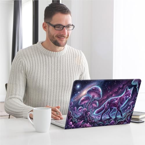 Universal Laptop Skin, DIY Cut-to-Fit Vinyl Cover Compatible with HP, Dell, Lenovo, Mac (13.3" to 15.6"), Anti-Scratch, No Residue & Bubble-Free Protective Decal Sticker, Galaxy Fox Mushroom - color: Galaxy Fox Mushroom