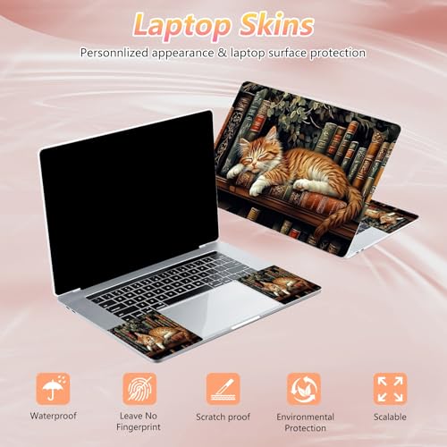 Laptop Skin Sticker Decal 12" 13" 13.3" 14" 15" 15.6",Waterproof Scratch Resistant Vinyl,Reusable Easy to Apply,for MacBook HP Dell Notebooks Netbooks Laptop,2 Wrist Pads,Cat Bookshelf - color: Cat Bookshelf