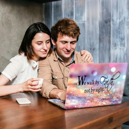 Universal Laptop Skin Sticker Decal, Compatible with MacBook HP Dell Lenovo 12"-15.6", Reusable Vinyl Notebook Cover 3PCS Set, High-Recognition Film-We Walk by Faith Pink Purple Glitter - color: We walk by Faith Pink Purple Glitter