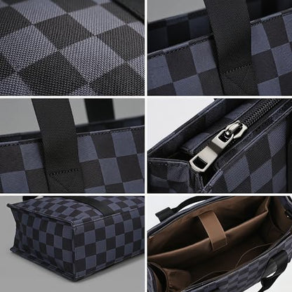 BTOOP Work Tote Bag for Women, Laptop Tote Bag With 15.6 Inch Padded Compartment, Teacher Nurse Bible Bags - color: Black-grey Checked