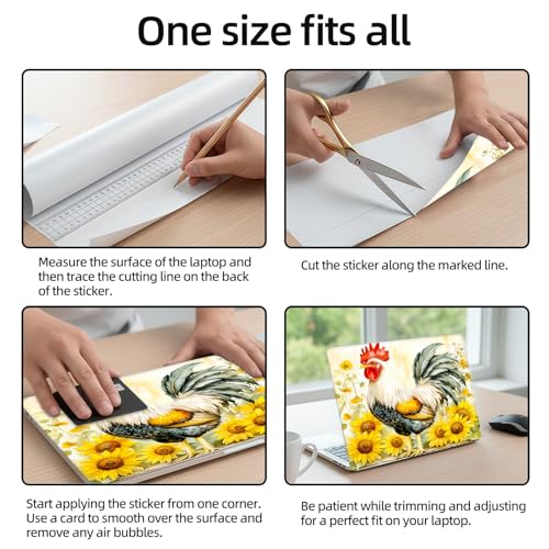 Aesthetic Laptop Skin Sticker, Rooster Among Sunflowers Waterproof Vinyl Laptop Decal, Removable Bubble Free, Reusable Protective Cover for 13 14 15 15.6 Inch - color: Rooster Among Sunflowers