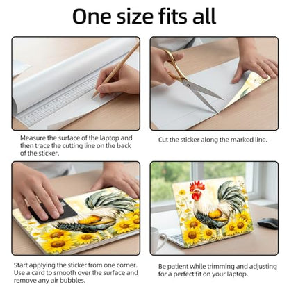 Aesthetic Laptop Skin Sticker, Rooster Among Sunflowers Waterproof Vinyl Laptop Decal, Removable Bubble Free, Reusable Protective Cover for 13 14 15 15.6 Inch - color: Rooster Among Sunflowers