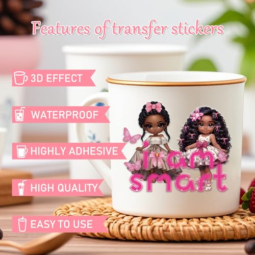 Rngmsi UV DTF Cup Wrap - 16 Sheets Black Girl UV DTF Cup Wraps for 16 oz Glass, Inspirational Quote Uvdtf Stickers for Water Botters, Cute Dog Bow Waterproof Rub on Transfer Decals, DIY Crafts - style: Black Girl