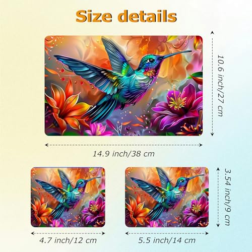 Universal Laptop Skin Sticker with 2 Wrist Pad Decals, 3-Piece Removable Vinyl Laptop Cover, Rainbow Hummingbird Waterproof Anti-Scratch, Easy-Trim Fit for 13.3" 14" 15.6" Laptops - color: Rainbow Hummingbird