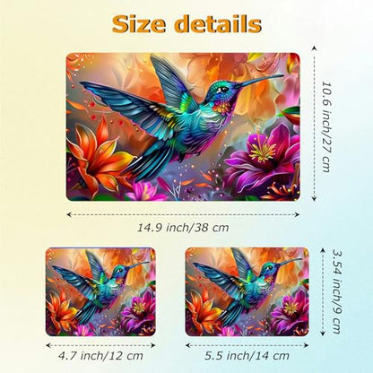 Universal Laptop Skin Sticker with 2 Wrist Pad Decals, 3-Piece Removable Vinyl Laptop Cover, Rainbow Hummingbird Waterproof Anti-Scratch, Easy-Trim Fit for 13.3" 14" 15.6" Laptops - color: Rainbow Hummingbird
