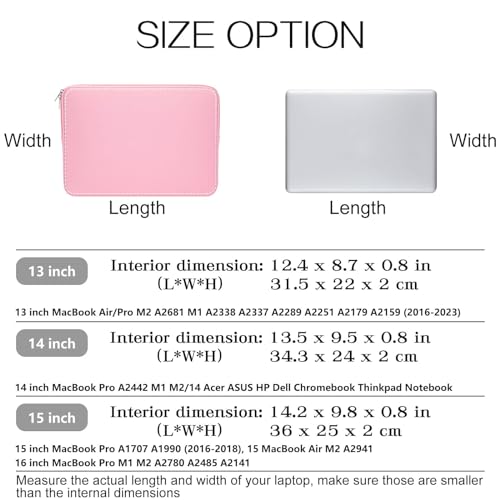 15 16 Inch Laptop Sleeve Protective Case Soft Cover Compatible with 15 Inch MacBook Pro A1707 A1990 (2016-2018) 16 inch MacBook Pro M1 M2 M3 M4 (2024-2019), Pink - color: Pink, size: 15 inch