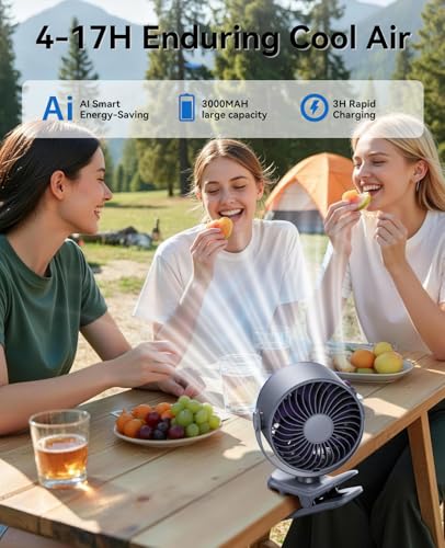 KIMMOO Portable Clip on Fan, 100-Speed Rechargeable USB Fan with LED Display, 360° Rotation & Strong Airflow Desk Fan, Up to 17 Hours Small Battery Fan for Outdoor Travel Camping Treadmill Car (Grey) - color: Grey