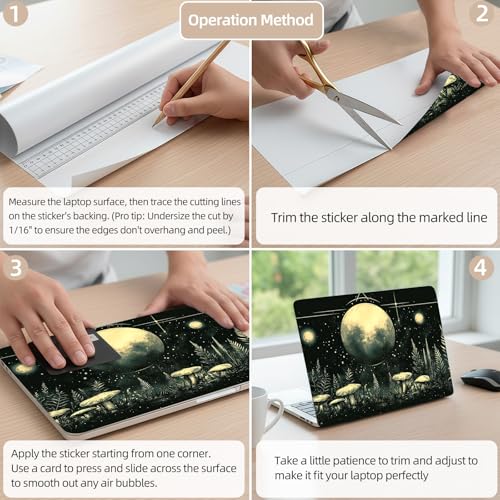 Aesthetic Laptop Skin Cover,12-15.6 Inch Universal Vinyl Sticker Decal,Moonlight Mushrooms Forest Waterproof Scratch-Resistant Notebook Wrap,Removable Residue-Free Protector - color: Moonlight Mushrooms Forest