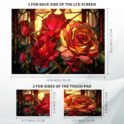 Universal Laptop Skin, DIY Cut-to-Fit Vinyl Cover Compatible with HP, Dell, Lenovo, Mac (13.3" to 15.6"), Anti-Scratch, No Residue & Bubble-Free Protective Decal Sticker, Stained Glass Red Rose - color: Stained Glass Red Rose