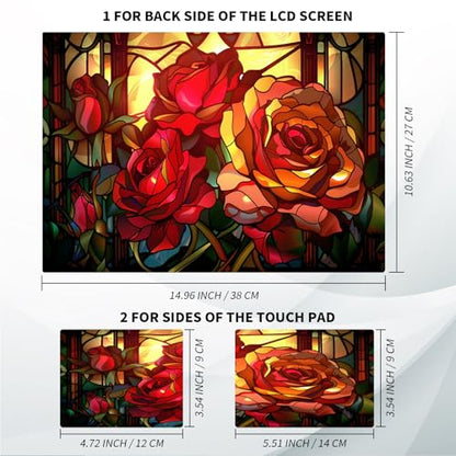 Universal Laptop Skin, DIY Cut-to-Fit Vinyl Cover Compatible with HP, Dell, Lenovo, Mac (13.3" to 15.6"), Anti-Scratch, No Residue & Bubble-Free Protective Decal Sticker, Stained Glass Red Rose - color: Stained Glass Red Rose