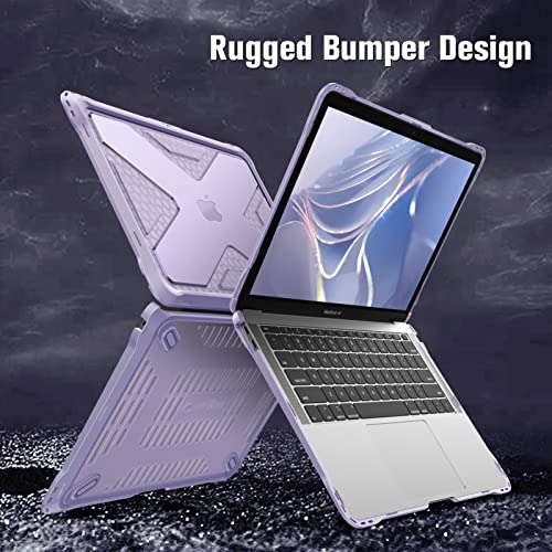 Fintie Case for MacBook Air 13 Inch A2337 (M1) / A2179 / A1932 (2018-2021 2022 Release) - Heavy Duty Hard Shell Cover with TPU Bumper for MacBook Air 13 Retina Display with Touch ID, Lilac - color: Lilac Purple