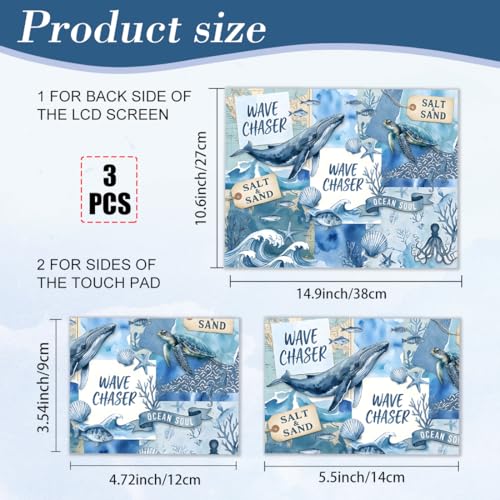 PLIGREAT 15 Inches Laptop Decal Sticker Skin Cover, Ocean Scrapbook Design Laptop Sticker Decals Fits 12" to 15" Laptops Universal Waterproof Removable, Blue Brown - color: Blue Brown