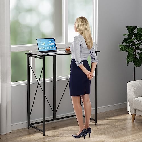 39.37" Folding Standing Desk, Small Laptop Stand Up Desk for Sitting or Standing, No Assembly Needed, Portable, Tall Foldable Desk for Home, Office, Small Spaces (Black) - color: 39.37" Black